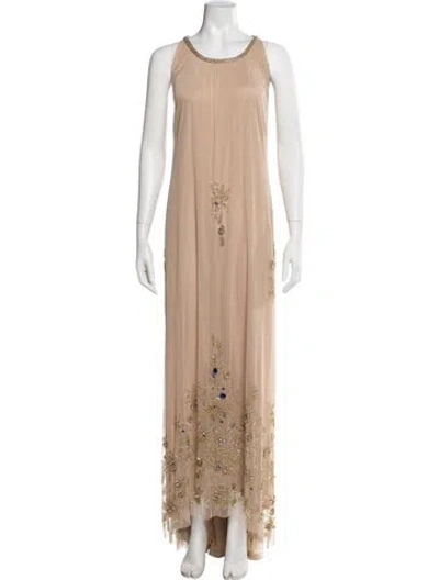 Pre-owned Mac Duggal Floral Print Long Dress W/ Tags In Neutral
