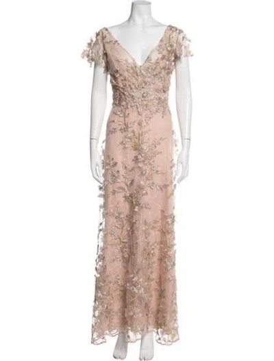 Pre-owned Mac Duggal Floral Print Long Dress W/ Tags In Neutral