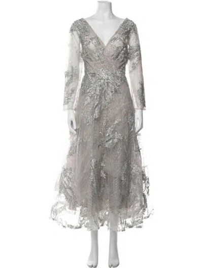 Pre-owned Mac Duggal Floral Print Long Dress W/ Tags In Neutrals
