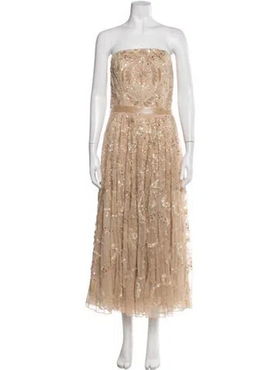 Pre-owned Mac Duggal Floral Print Long Dress W/ Tags In Neutrals