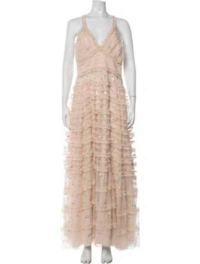 Pre-owned Mac Duggal Floral Print Long Dress W/ Tags In Neutrals