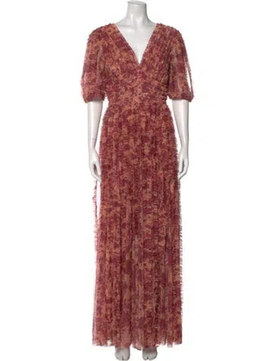 Pre-owned Mac Duggal Floral Print Long Dress W/ Tags In Orange