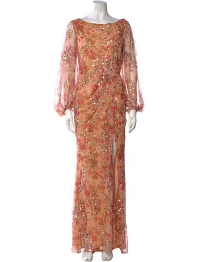 Pre-owned Mac Duggal Floral Print Long Dress W/ Tags In Orange