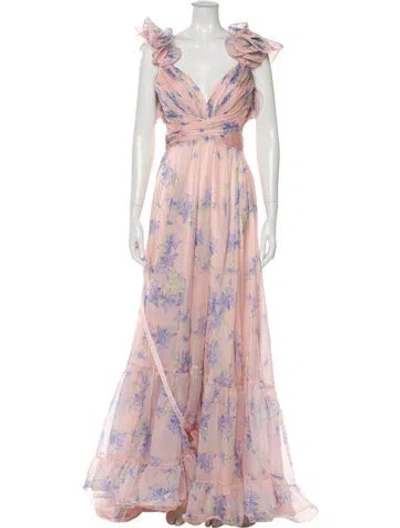 Pre-owned Mac Duggal Floral Print Long Dress W/ Tags In Pink