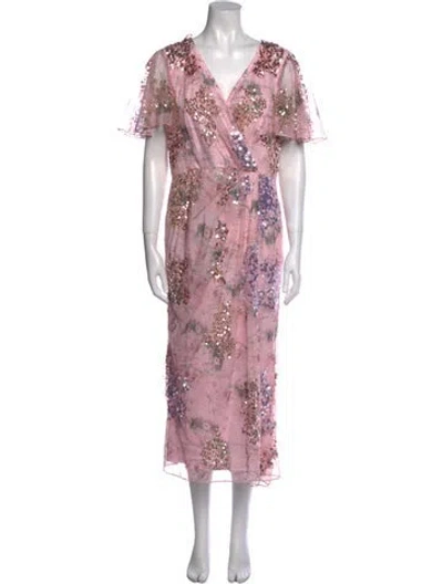 Pre-owned Mac Duggal Floral Print Long Dress W/ Tags In Pink