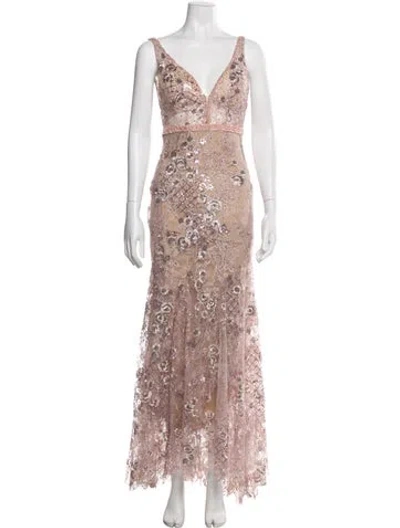 Pre-owned Mac Duggal Floral Print Long Dress W/ Tags In Pink