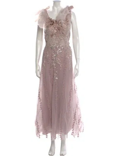 Pre-owned Mac Duggal Floral Print Long Dress W/ Tags In Pink
