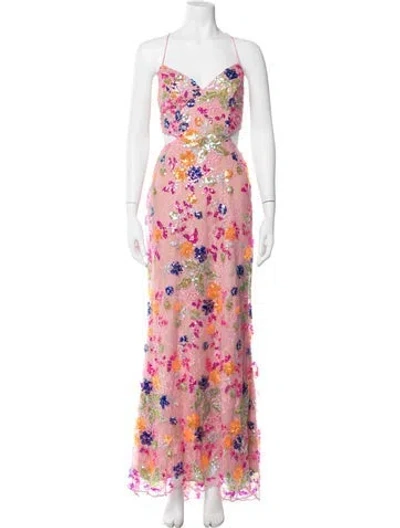 Pre-owned Mac Duggal Floral Print Long Dress W/ Tags In Pink