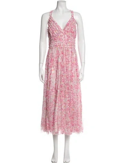 Pre-owned Mac Duggal Floral Print Long Dress W/ Tags In Pink