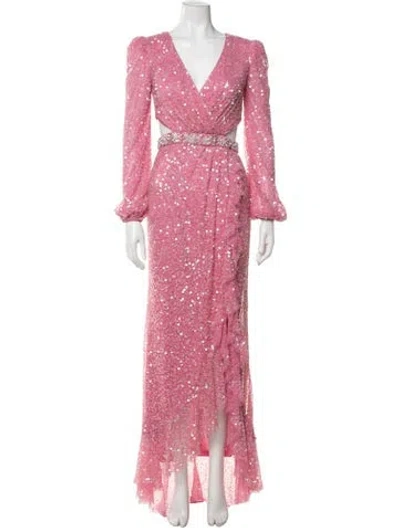 Pre-owned Mac Duggal Floral Print Long Dress W/ Tags In Pink