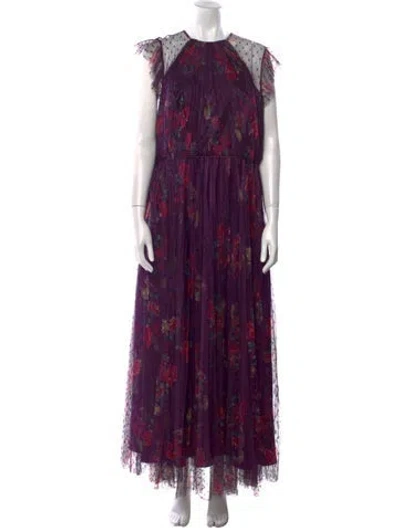 Pre-owned Mac Duggal Floral Print Long Dress W/ Tags In Purple