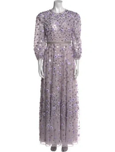 Pre-owned Mac Duggal Floral Print Long Dress W/ Tags In Purple