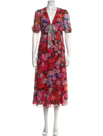 Pre-owned Mac Duggal Floral Print Long Dress W/ Tags In Red