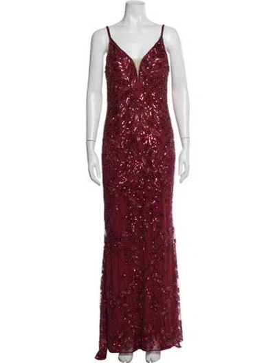 Pre-owned Mac Duggal Floral Print Long Dress W/ Tags In Red