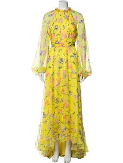 Pre-owned Mac Duggal Floral Print Long Dress In Yellow
