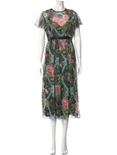 Pre-owned Mac Duggal Floral Print Midi Length Dress In Black