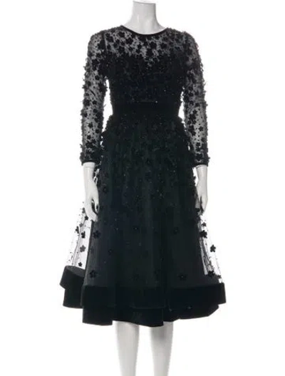 Pre-owned Mac Duggal Floral Print Midi Length Dress In Black