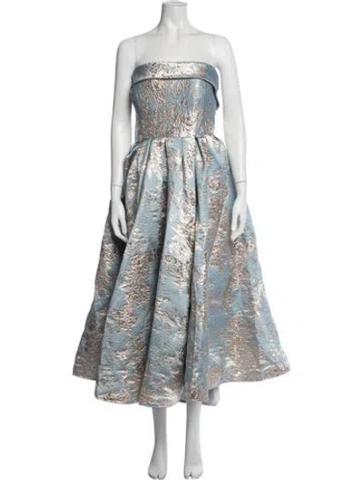 Pre-owned Mac Duggal Floral Print Midi Length Dress In Blue
