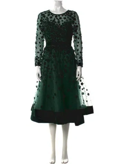 Pre-owned Mac Duggal Floral Print Midi Length Dress In Green