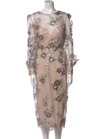 Pre-owned Mac Duggal Floral Print Midi Length Dress In Neutral