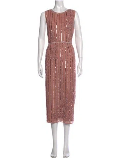 Pre-owned Mac Duggal Floral Print Midi Length Dress In Pink