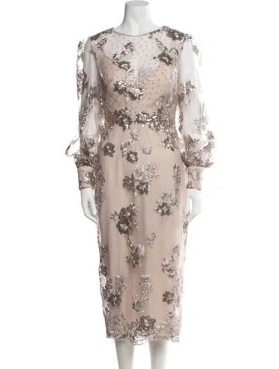 Pre-owned Mac Duggal Floral Print Midi Length Dress In Pink