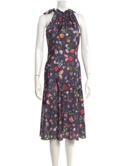 Pre-owned Mac Duggal Floral Print Midi Length Dress In Purple