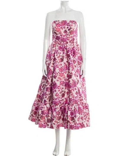 Pre-owned Mac Duggal Floral Print Midi Length Dress W/ Tags In Pink