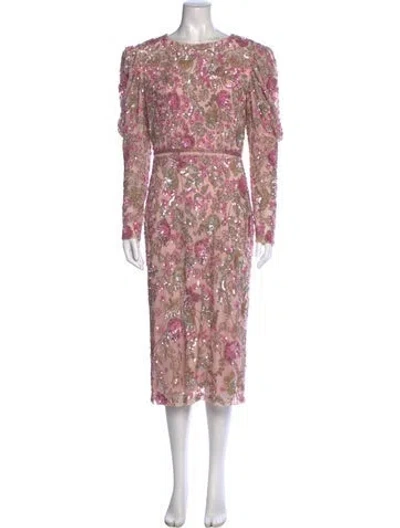 Pre-owned Mac Duggal Floral Print Midi Length Dress W/ Tags In Pink