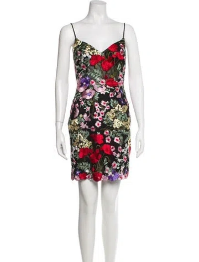 Pre-owned Mac Duggal Floral Print Mini Dress In Black