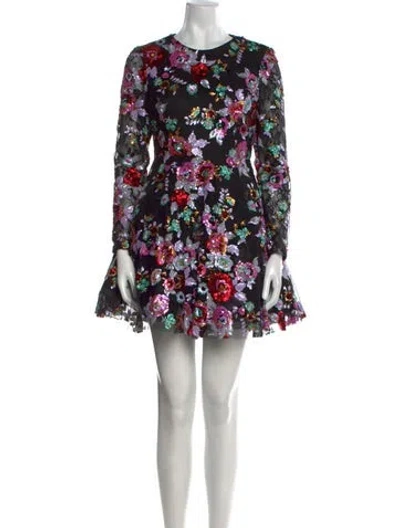 Pre-owned Mac Duggal Floral Print Mini Dress In Black