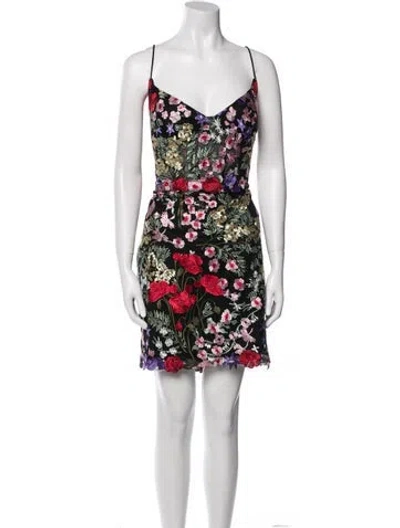 Pre-owned Mac Duggal Floral Print Mini Dress In Black