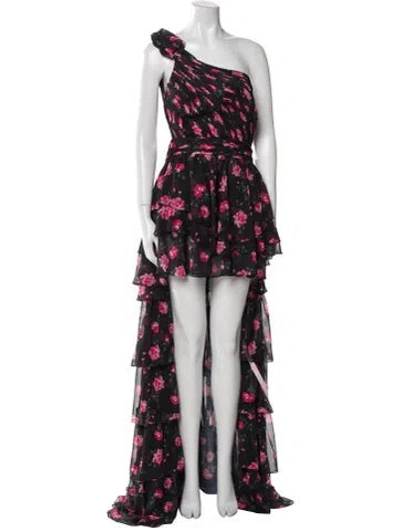 Pre-owned Mac Duggal Floral Print Mini Dress In Black