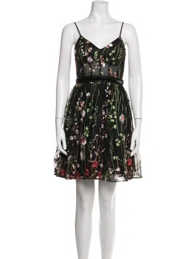 Pre-owned Mac Duggal Floral Print Mini Dress In Black
