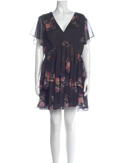 Pre-owned Mac Duggal Floral Print Mini Dress In Blue