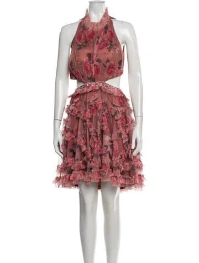 Pre-owned Mac Duggal Floral Print Mini Dress In Burgundy