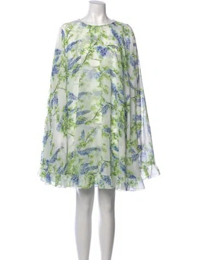 Pre-owned Mac Duggal Floral Print Mini Dress In Green