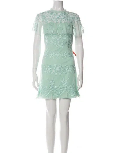 Pre-owned Mac Duggal Floral Print Mini Dress In Green
