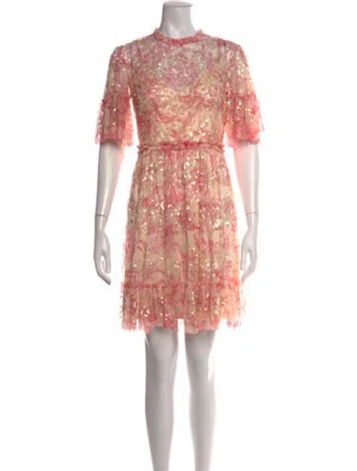 Pre-owned Mac Duggal Floral Print Mini Dress In Pink