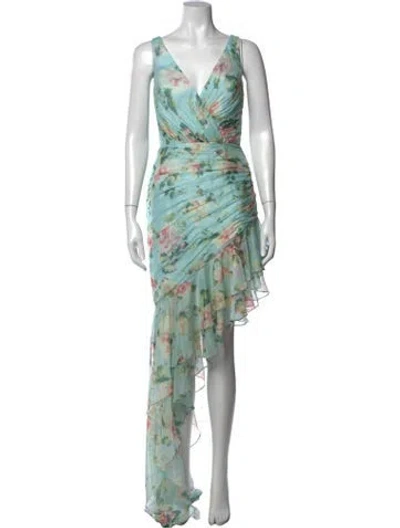 Pre-owned Mac Duggal Floral Print Mini Dress W/ Tags In Blue