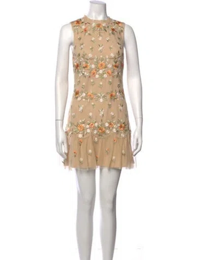 Pre-owned Mac Duggal Floral Print Mini Dress W/ Tags In Neutral