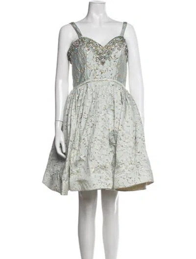Pre-owned Mac Duggal Floral Print Mini Dress In White