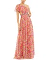 MAC DUGGAL FLORAL PRINT ONE SHOULDER BUTTERFLY SLEEVE A-LINE