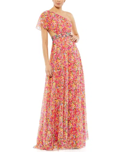 Mac Duggal Floral Print One Shoulder Butterfly Sleeve A-line In Pink