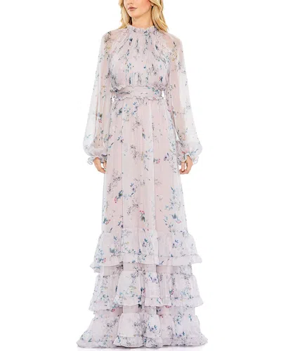 MAC DUGGAL MAC DUGGAL FLORAL PRINT RUCHED RAGLAN TIERED GOWN