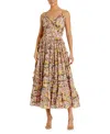 Mac Duggal Floral Print Ruffle Tiered Midi Dress In Multi