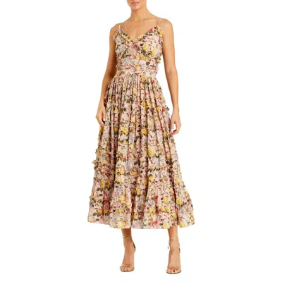 Mac Duggal Floral Print Ruffle Tiered Midi Dress In Ivory Multi