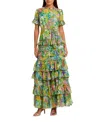 Mac Duggal Floral Printed Chiffon Tiered Ruffle Gown In Multi