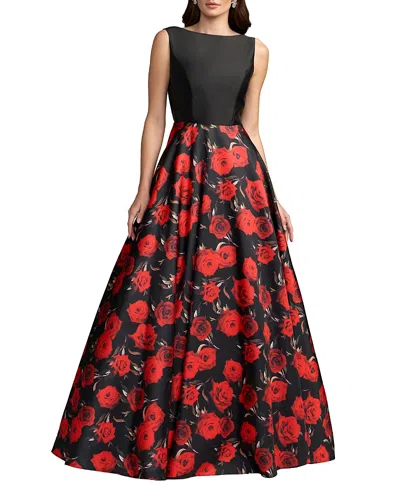 Mac Duggal Floral Printed Mikado Open Back Sleeveless Gown In Multi