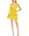 Mac Duggal Floral Print Puff Sleeve Ruffled Mini Dress